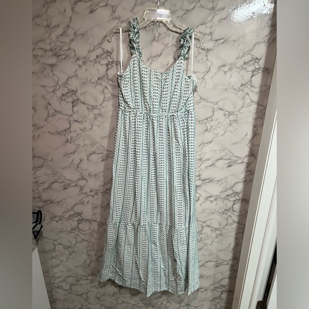 Jessica Simpson Green Eyelet White Printed Sleeveless Tiered Maxi Dress Size M